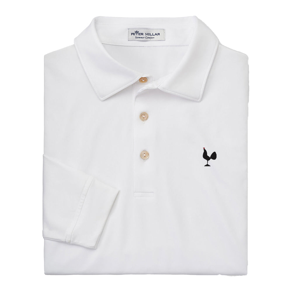 MDP Insurance Peter Millar Men's Solid Performance Long-Sleeve Jersey Polo (White)