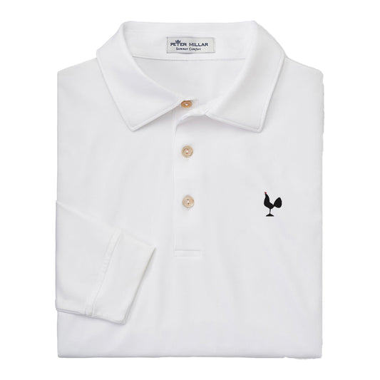 MDP Insurance Peter Millar Men's Solid Performance Long-Sleeve Jersey Polo (White)