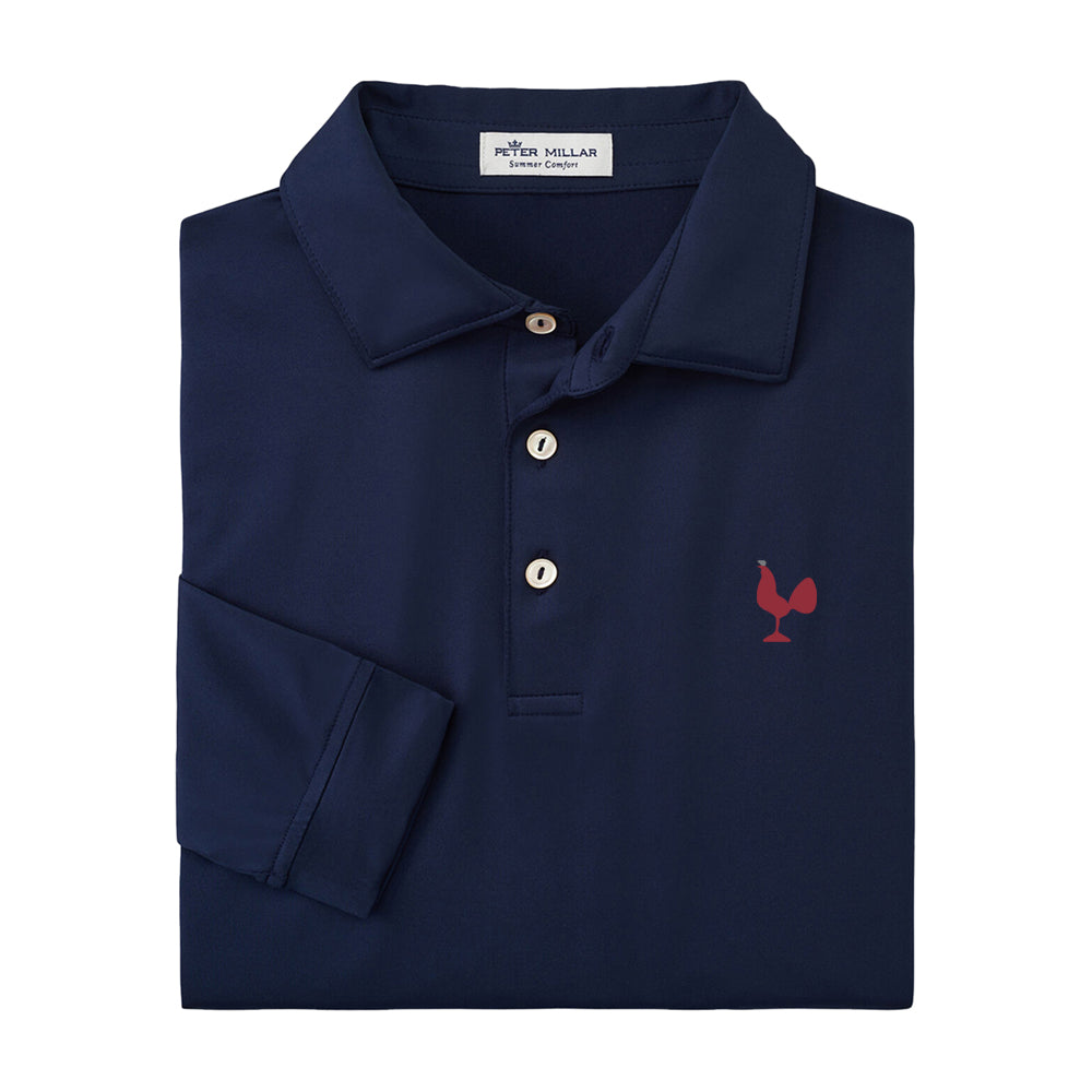 MDP Insurance Peter Millar Men's Solid Performance Long-Sleeve Jersey Polo (Navy)